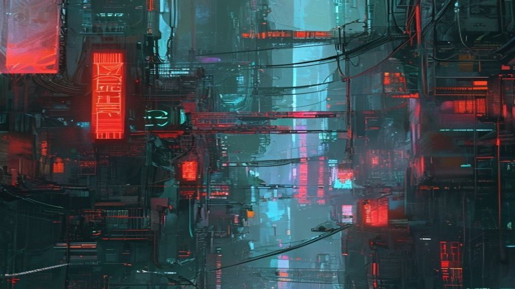 AI技術の進化を示すサイバーパンクな都市