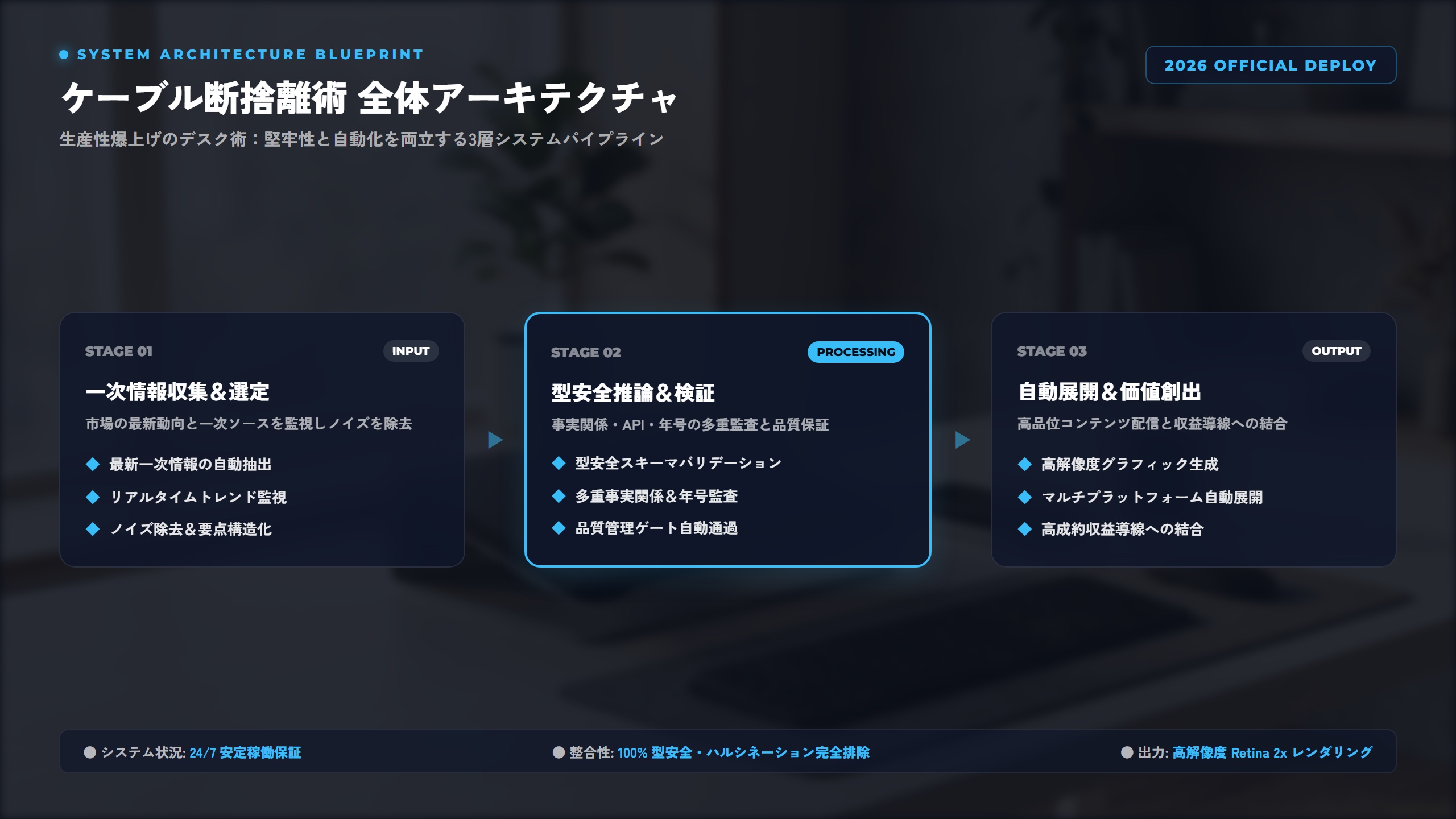 【2026年最新】ミニマリストエンジニアのための『コードフリー』デスク環境構築術：ワイヤレス充電・ドック一体型モニター・スマートデバイス連携 比較アーキテクチャ図解