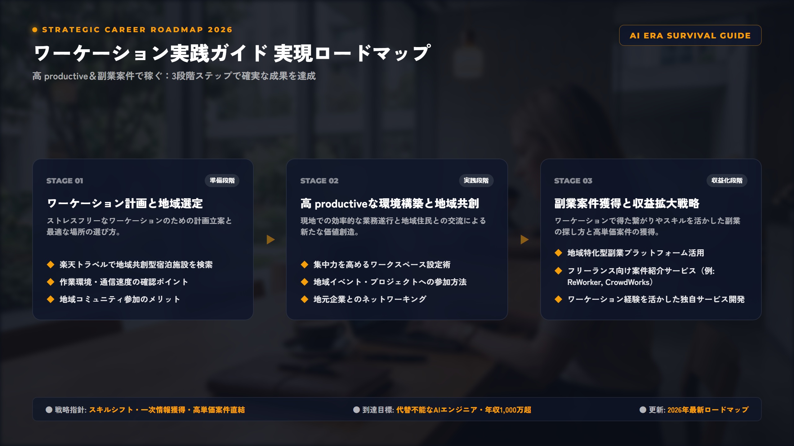 【2026年版】ストレスフリーな『地域共創ワーケーション』実践ガイド：楽天トラベルで叶える高 productive 環境と副業案件 比較アーキテクチャ図解